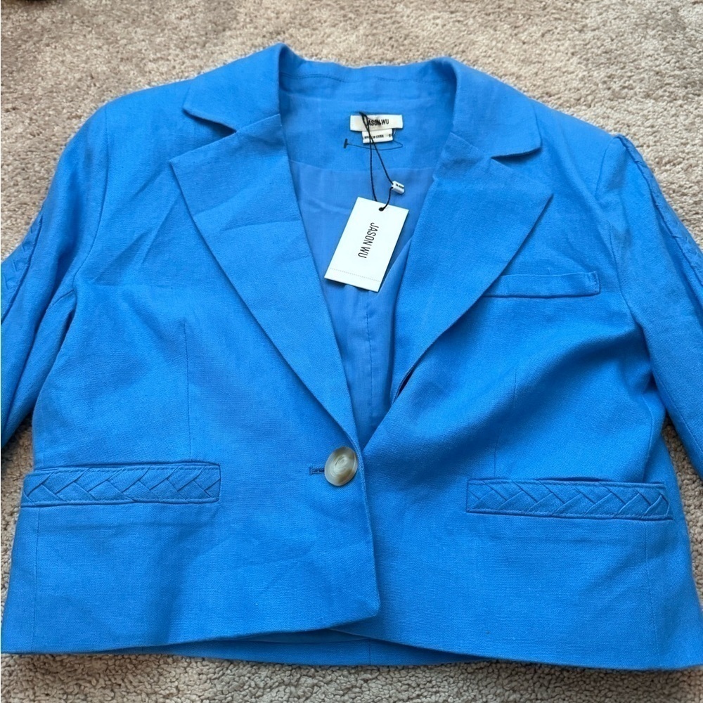 Jason Wu- NWT Blue Linen Braided Cropped Blazer Jackrt - Picture 6 of 8